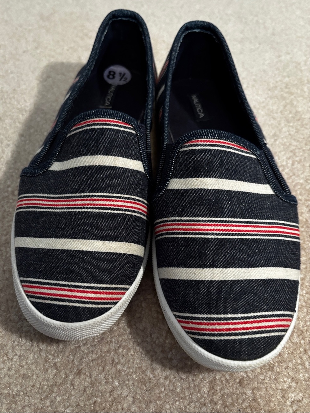 Nautica Navy Canvas Slip-On Flats with Red & White Stripes
